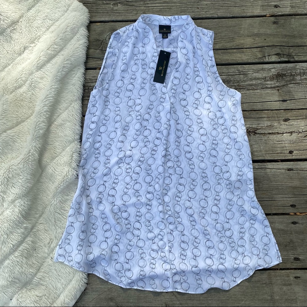 Worthington white and silver links blouse small